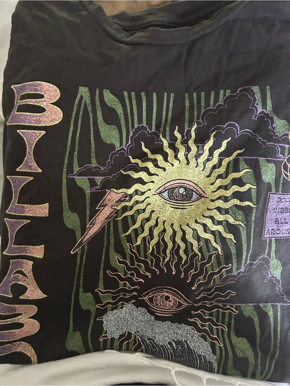 Billabong Black Tee with Green Metallic Accent